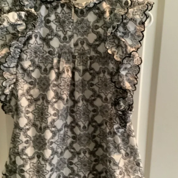 ANTHROPOLOGIE Elegant Embroidered   Black and White Ruffle Top
Medium - Picture 3 of 9